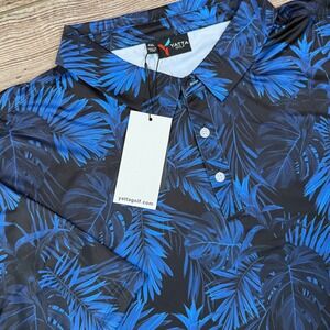 Yatta Golf Men 4XL Polo Shirt Midnight Blue Tropical Palm Leaf Performance NEW